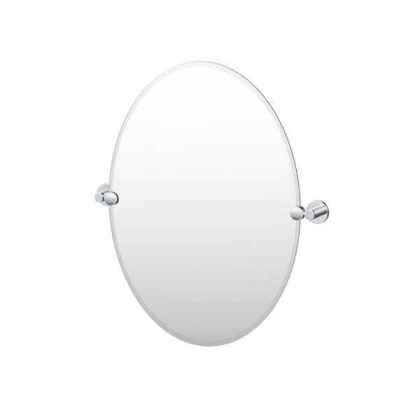Gatco Reveal 23.38 in. W x 26.5 in. H Small Oval Frameless Beveled Wall Bathroom Vanity Mirror in Chrome