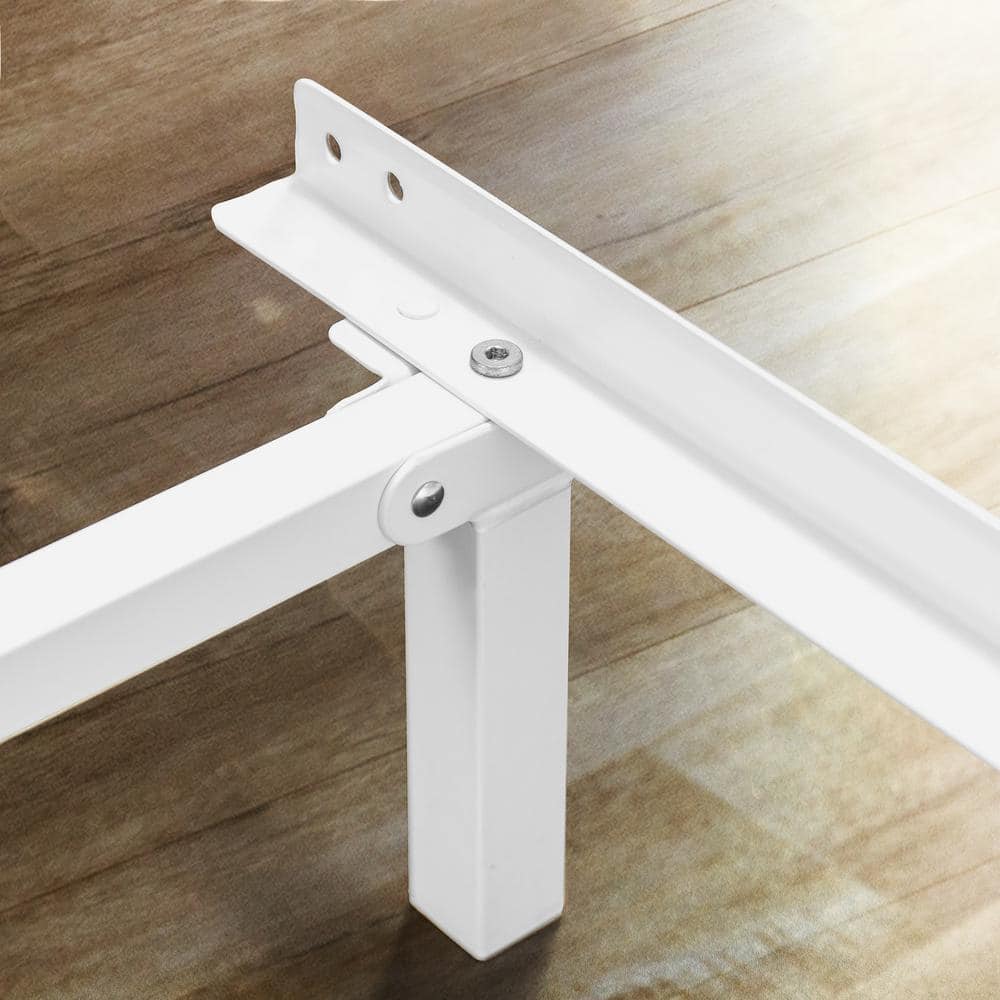 White Twin Metal Bed Frame with Headboard Brackets