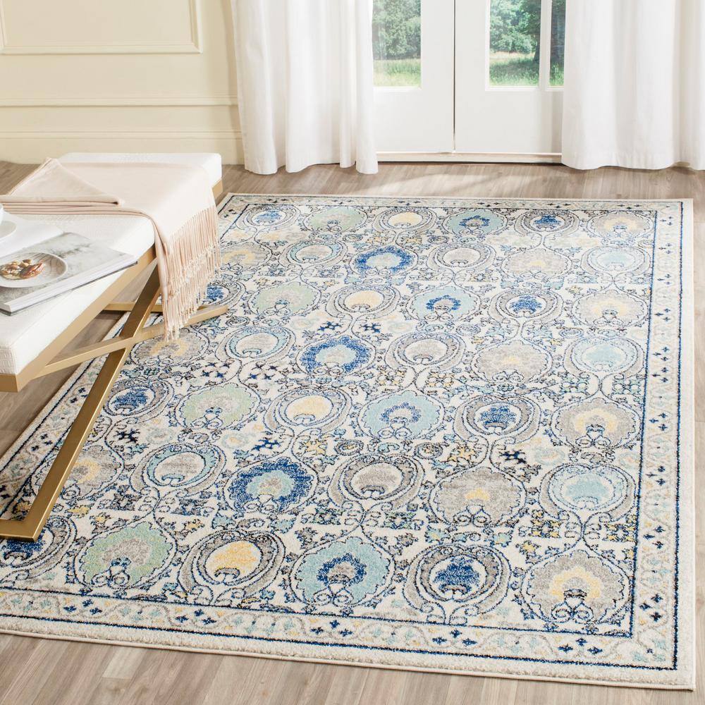 Ivory and Grey High Pile Synthetic Area Rug