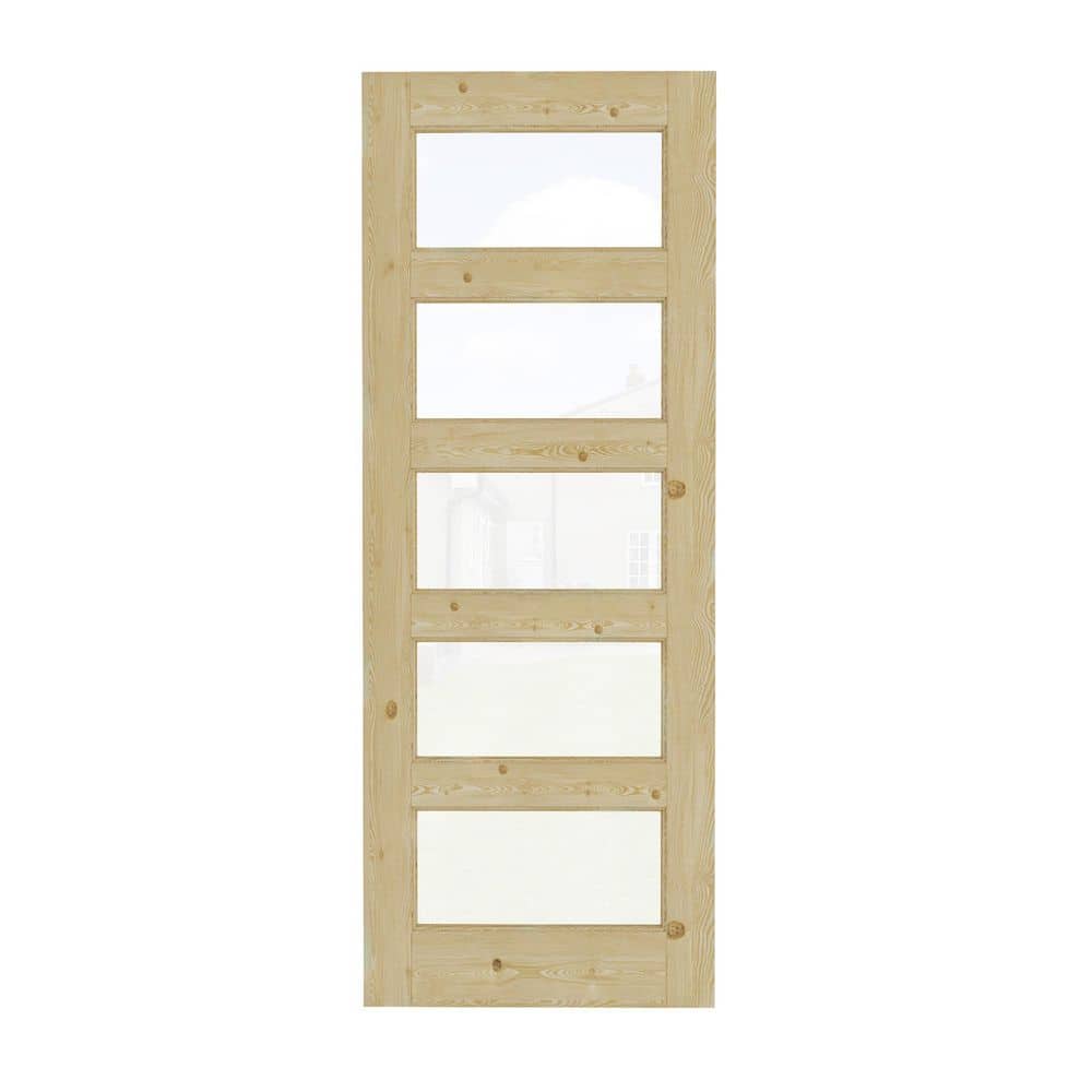 30 in. x 80 in. Modern Universal/Reversible 5-Lite Tempered Clear Glass Unfinished Pine Wood Front Door Slab price history on PriceWatchPro