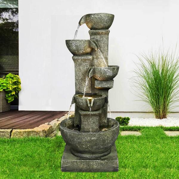 Watnature 39 3 In Resin Outdoor Waterfall Fountain 5 Tiers Relaxing Garden Fountains With Led Lights Gpf210010 Relaxing Garden Fountains Outdoor, Large Resin Outdoor Fountains