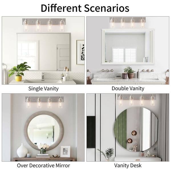 KAWOTI 28.37 in. 4-Light Brushed Nickel Vanity Light with
