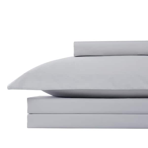 Southshore Fine Linens 300-Thread Count 22 in. Extra Deep Pocket 4-Piece Light Grey Cotton Percale Queen Sheet Set