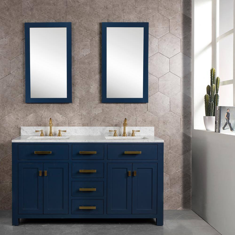 Monarch Blue Double Sink Bathroom Vanity with Carrara Marble Top