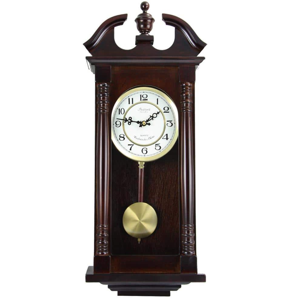 Bedford Clock Collection Cherry Oak Pendulum Wall Clock, Brown -  98597058M