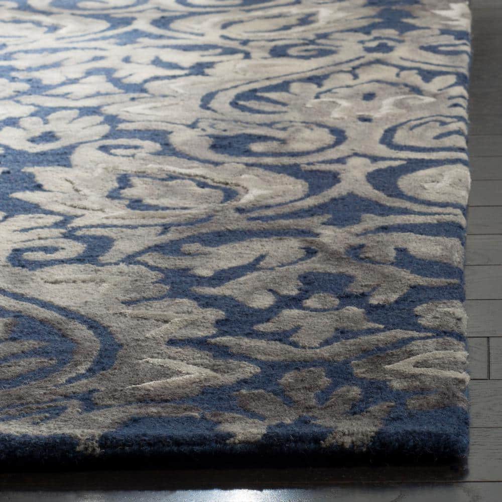 Handmade Gray Floral Tufted Wool Rectangular Accent Rug 2' x 3'