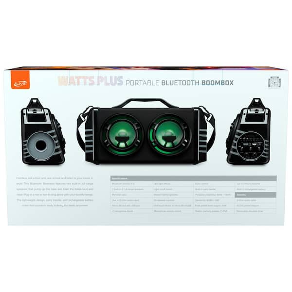 iLive Portable Bluetooth Boombox with FM Radio and 2-Microphone
