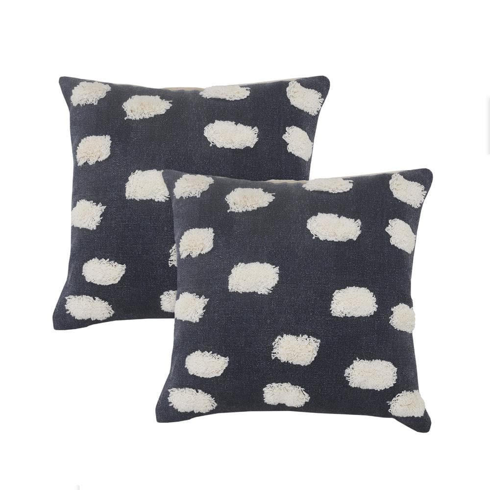 Jane Dark Blue Pom-Pom 100% Cotton 20 in. x 20 in. Indoor Throw Pillow (Set