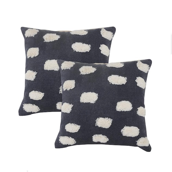 Unbranded Jane Dark Blue Pom-Pom 100% Cotton 20 in. x 20 in. Indoor Throw Pillow (Set of 2)