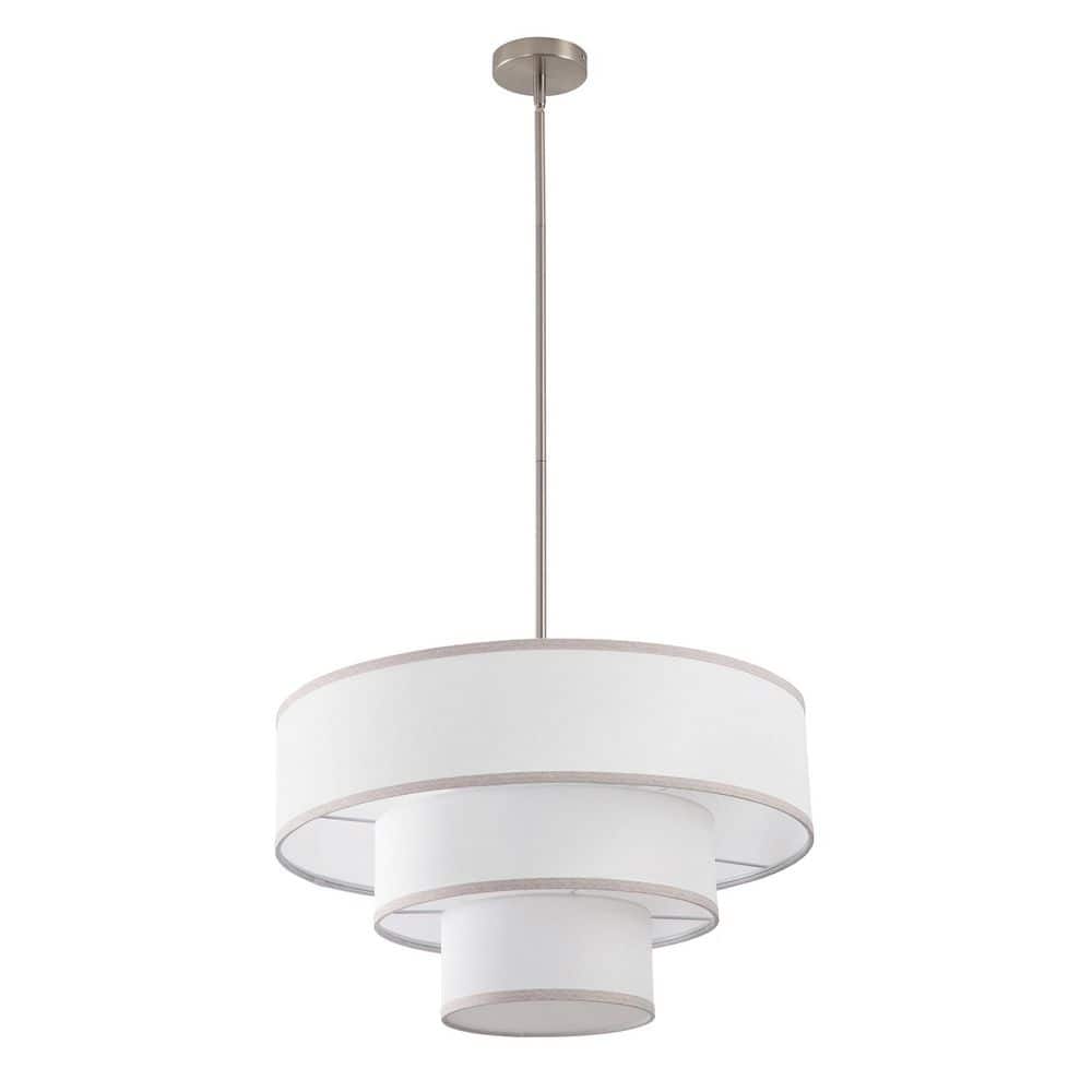 24 in. 5-Light Brushed Nickel Tiered Drum Chandelier with White Farbic Shade price history on PriceWatchPro