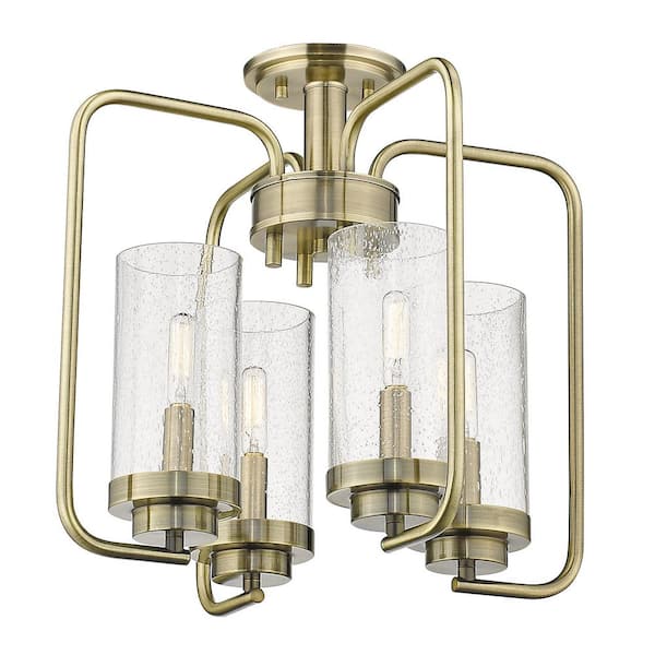 Golden Lighting Holden 16.0 in. 4-Light Aged Brass Semi-Flush Mount