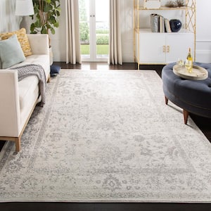 Adirondack Ivory/Silver 10 ft. x 14 ft. Border Distressed Area Rug