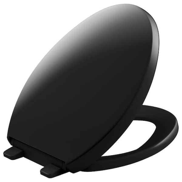 KOHLER Reveal Quiet-Close Elongated Closed Front Toilet Seat with Grip-Tight Bumpers in Black
