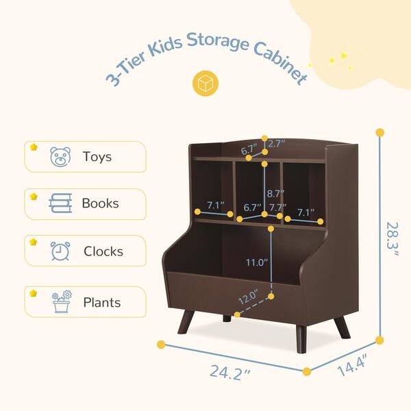 LUE BONA 2-Tier Storage 3-Shelves Natural Color Wooden Kids Bookshelf with  Cubbies and Bookrack for Kids Room or Nursery LB22KS0005-300 - The Home  Depot