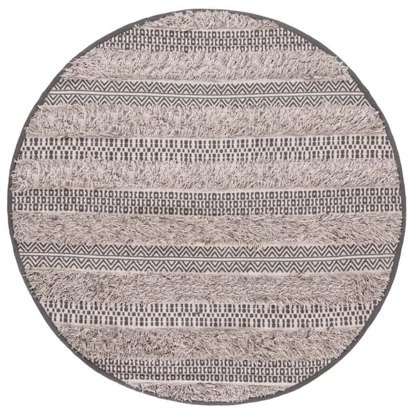 SAFAVIEH Braided Ivory Steel Gray 4 ft. x 6 ft. Solid Oval Area