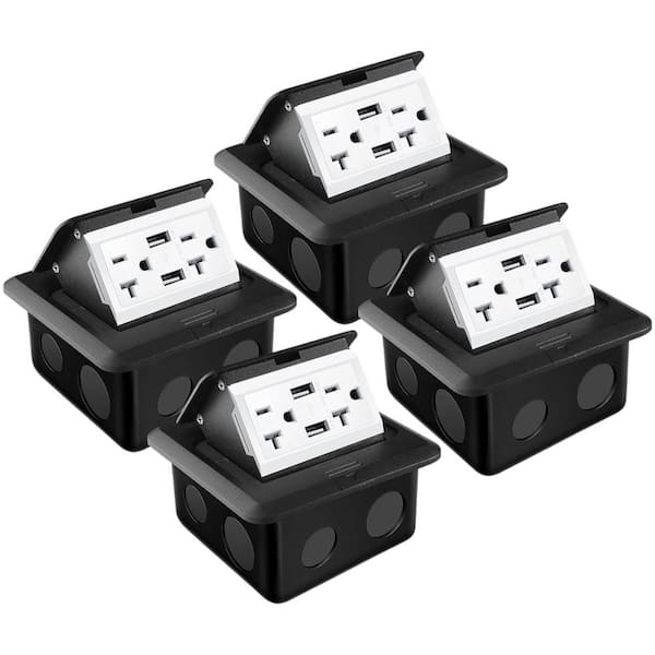 Black 20Amp Tamper Resistant Single Outlet with USB Port - Electrical Outlet Cover Box (4 Pack)