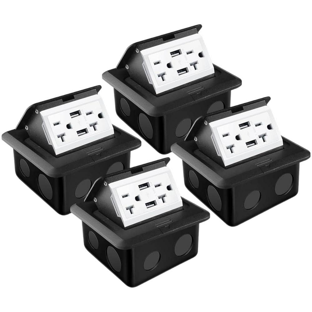 Black Pop-Up Floor Outlet Kit with USB Ports and Wall Plate