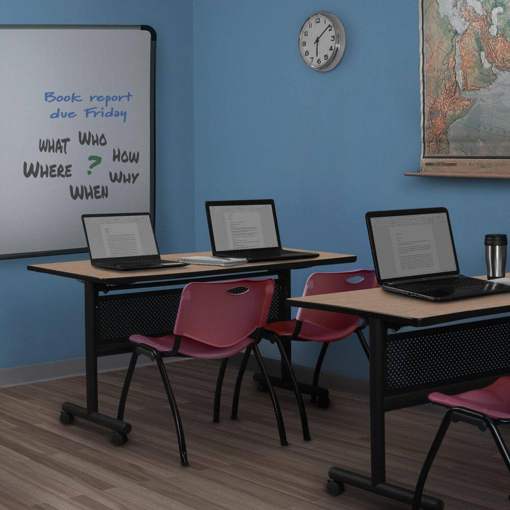 Kobe 60 in x 24 in. Noble Oak Flip-Top Privacy Nesting Table Desk, 2 M Stack Chairs-Burgundy price history on PriceWatchPro