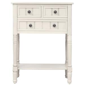 24 in. Rectangle Ivory White Wood Console Table with 3-Storage Drawers