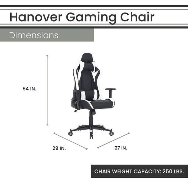 Hanover Black and White Faux Leather Gaming Chair with Adjustable