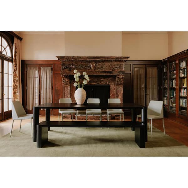 Quentin Modern Blackened Solid White Oak Wood 96 in. 4-Legs Rectangle Dining Table with Rounded Corner Posts, (Seats-10)