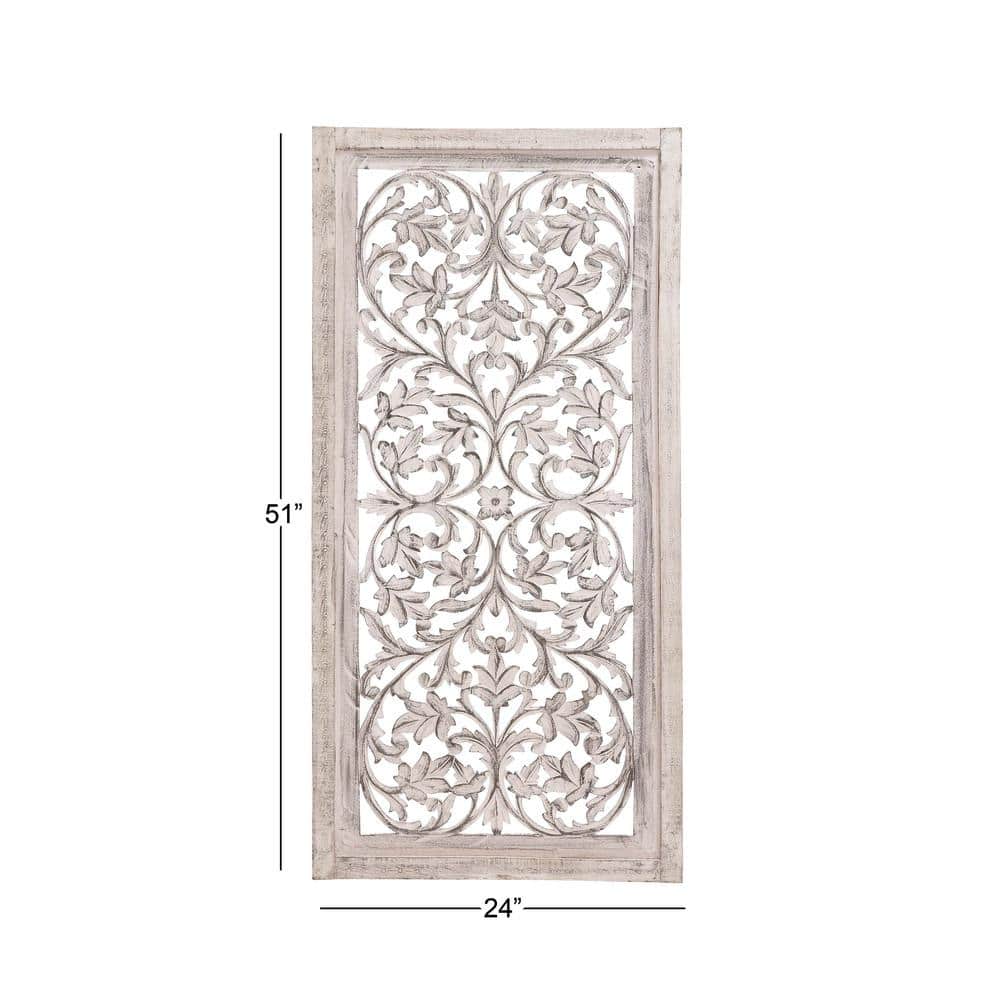 Gray Mango Wood Handmade Intricately Carved Floral Wall Panel