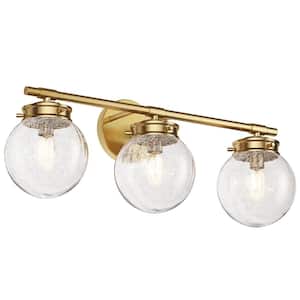 21.85 in. 3-Light Gold Vanity Light Over Mirror Bathroom Wall Sconce Lighting with Glass Shades