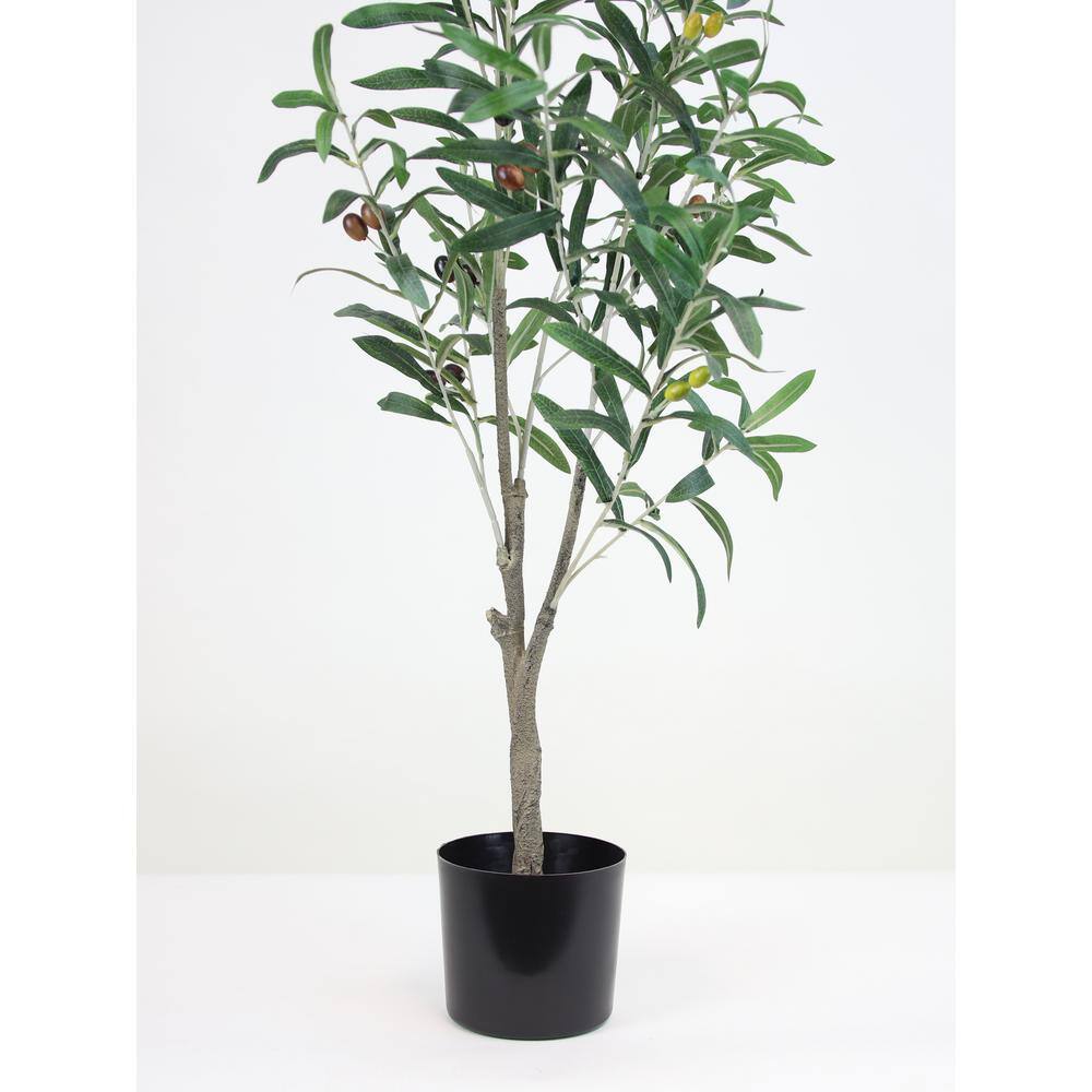 36" Faux Olive Tree in Black Plastic Pot