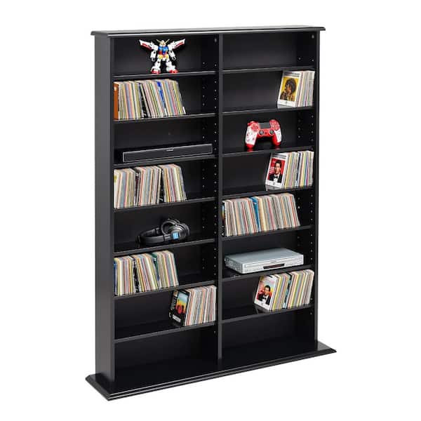 Black 2-Column Display Cabinet, Storage Cabinet, CD Storage Cabinet, DVD Storage Cabinet with 8-Adjustable Shelves