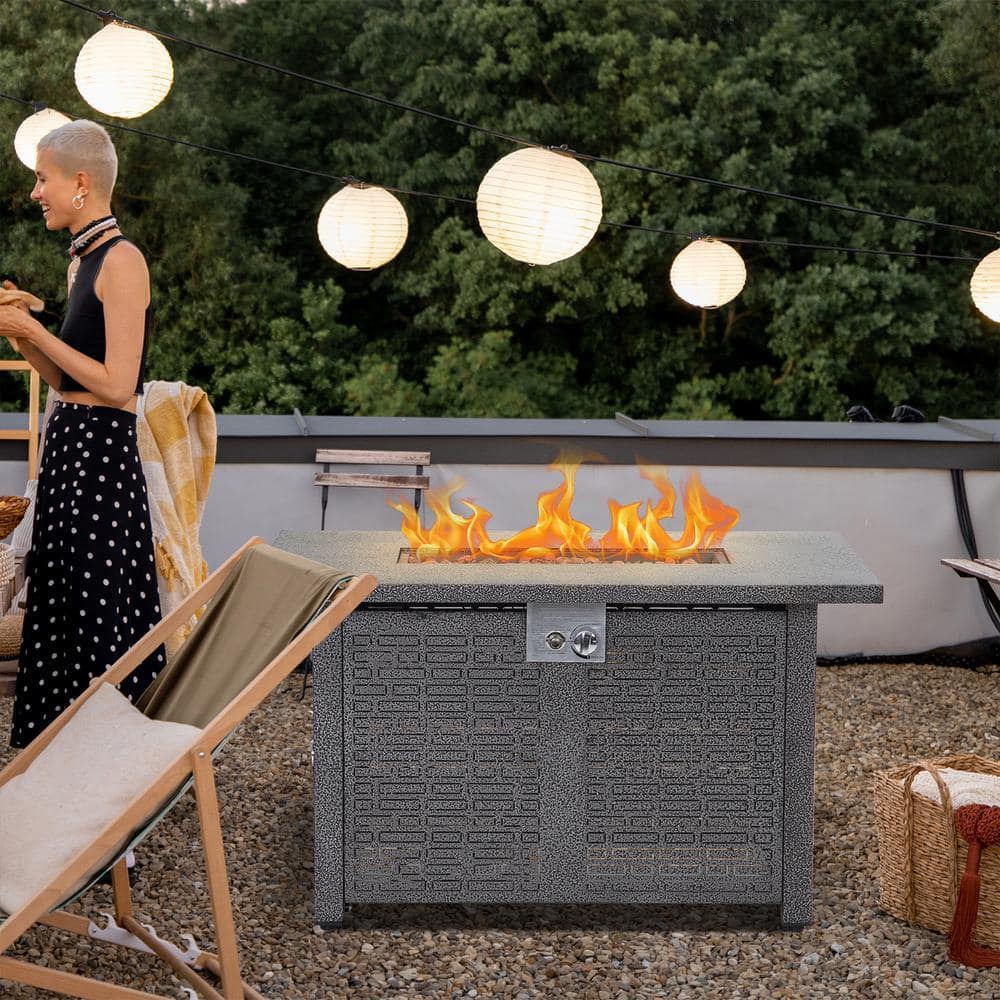 Cesicia 42 in. Gray Rectangle Propane Gas Fire Pit Table 50,000