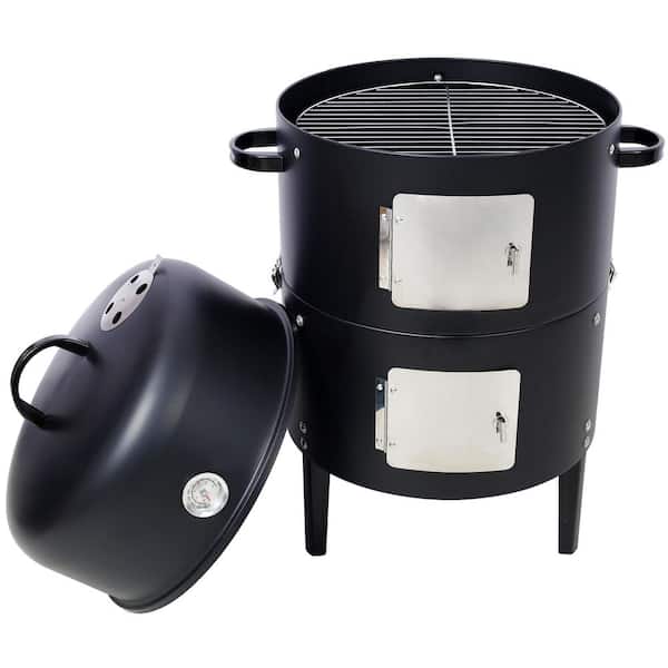 Huluwat 3-in-1 17 Round Vertical Charcoal BBQ Smoker, Charcoal