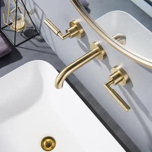 Coco Double Handle 8 in. Widespread Wall Mount Bathroom Faucet in Brushed Gold