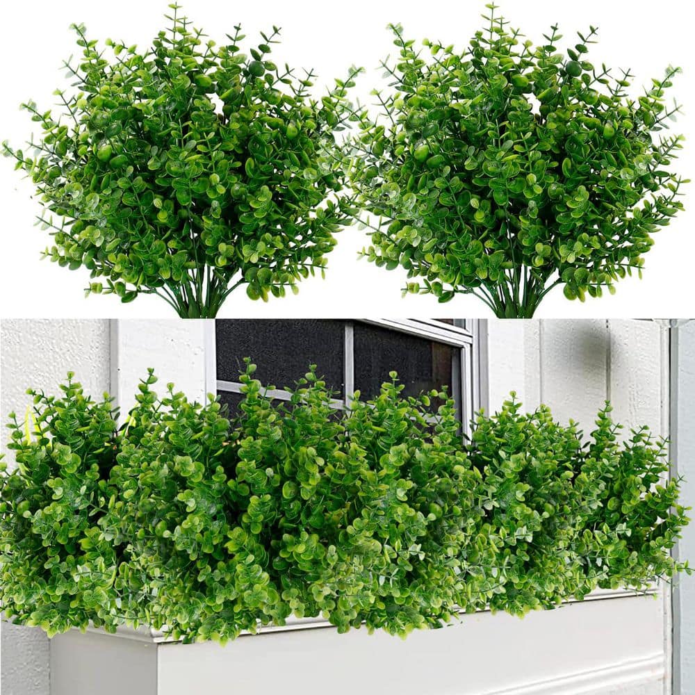 24 Bundles Green Outdoor Faux Plants Faux Plastic Artificial Flowers