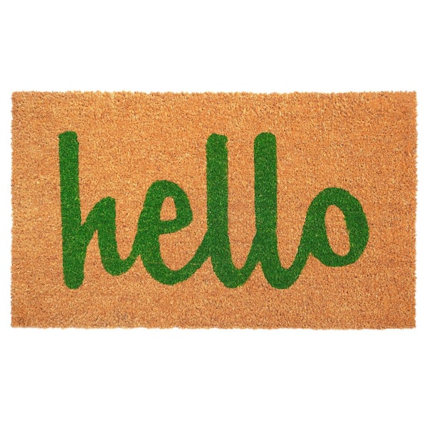 Calloway Mills Hello Natural/Green Script 17 in. x 29 in. Door Mat