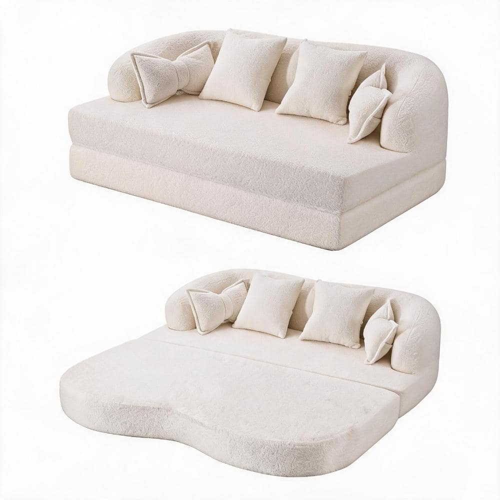 70 in. Milk White Chenille Twin Size Sofa Bed with 4 Pillows, Foldable Convertible Sleeper for Living Room price history on PriceWatchPro
