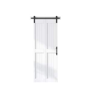 30 in. x 84 in. MDF Bi-Fold Barn Door with Hardware Kit, Covered with Water-Proof PVC Surface, White, H-Frame