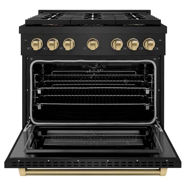 Autograph Edition 36 in. Black Stainless Paramount Dual Fuel Range with 6 Burner DuoPro Cooktop and Bronze Helix Handle