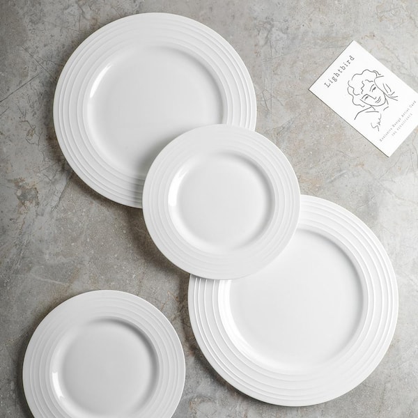 Stone Lain 16 Pieces Bone China Swirl Design Round Dinnerware Set White