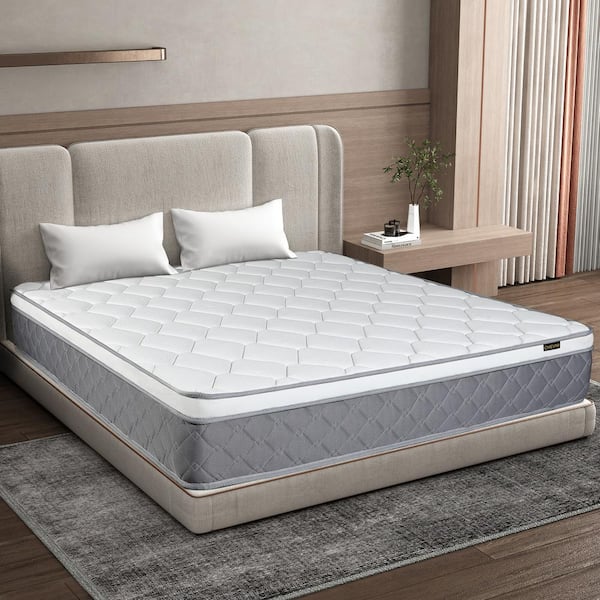 CHEVNI Grey Diamond Grid Queen Medium Memory Foam 12 in. Bed-in-a-Box ...