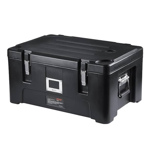 36 qt. Insulated Food Pan Carrier, Stackable Catering Hot Box with 3 Stainless Steel Pans, LLDPE Food Warmer, Black