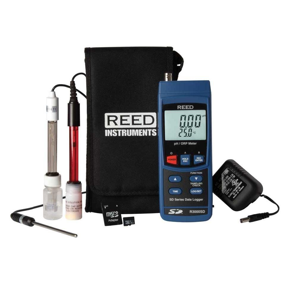 REED Instruments Data Logging pH/ORP Meter with Electrodes, Temperature Probe, SD Card and Power Adapter -  R3000SD-KIT3