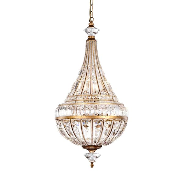 Dynasty 6-Light Antique Gold Crystal Empire Chandelier