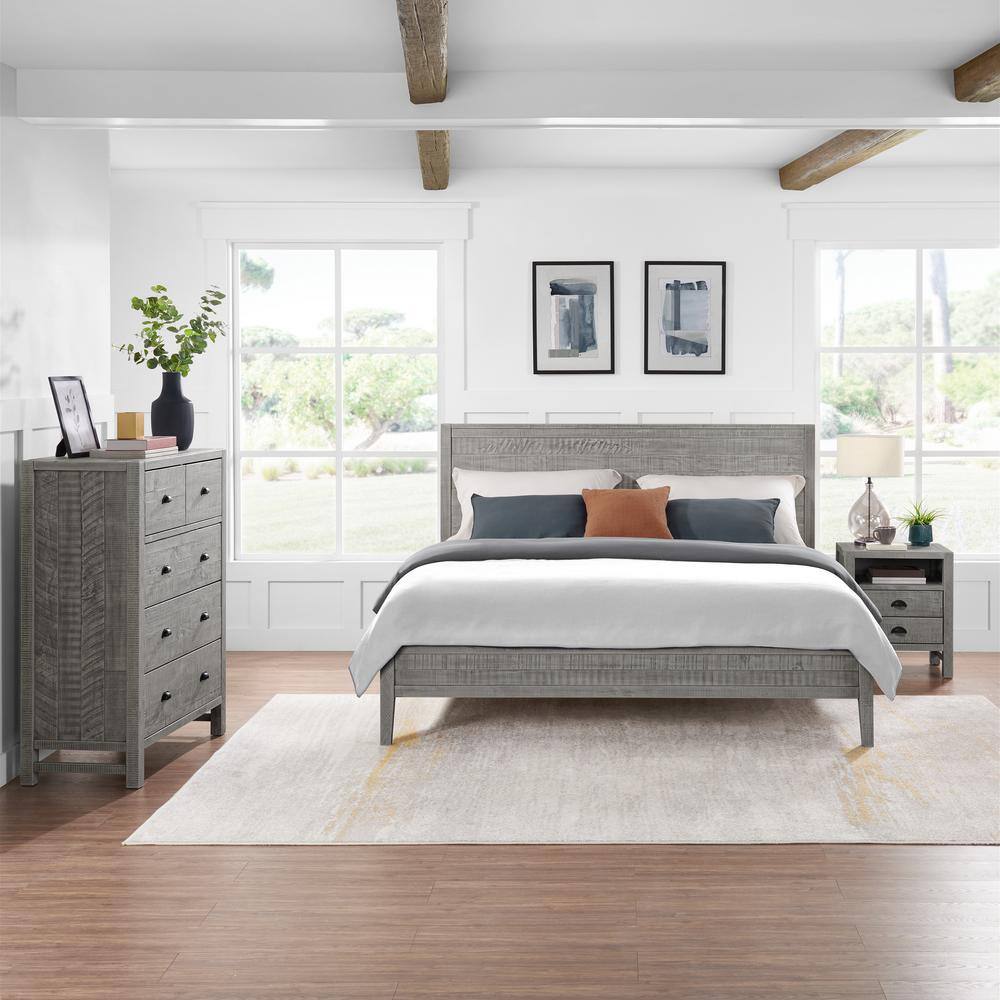 Arden Driftwood Gray Pine Wood 4-Piece King Bedroom Set