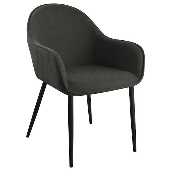 Benjara Gray and Black Fabric Diamond Pattern Details Dining Armchair (Set of 2)