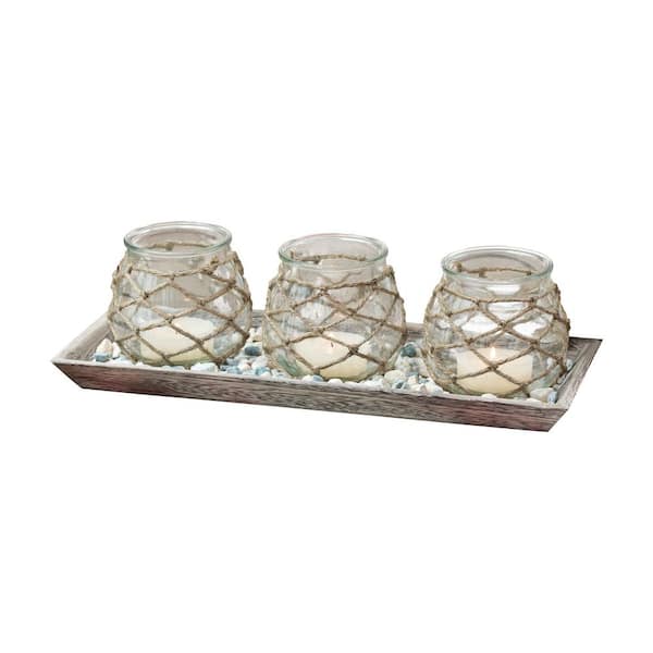 Titan Lighting Pescatore 5 in. x 16 in. Ashwood and Jute Wrapped Glass Centerpiece Candle Holder