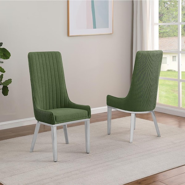Best Quality Furniture Corina Green Teddy Fabric Side Chair Set of 2 with Stainless Steel Legs