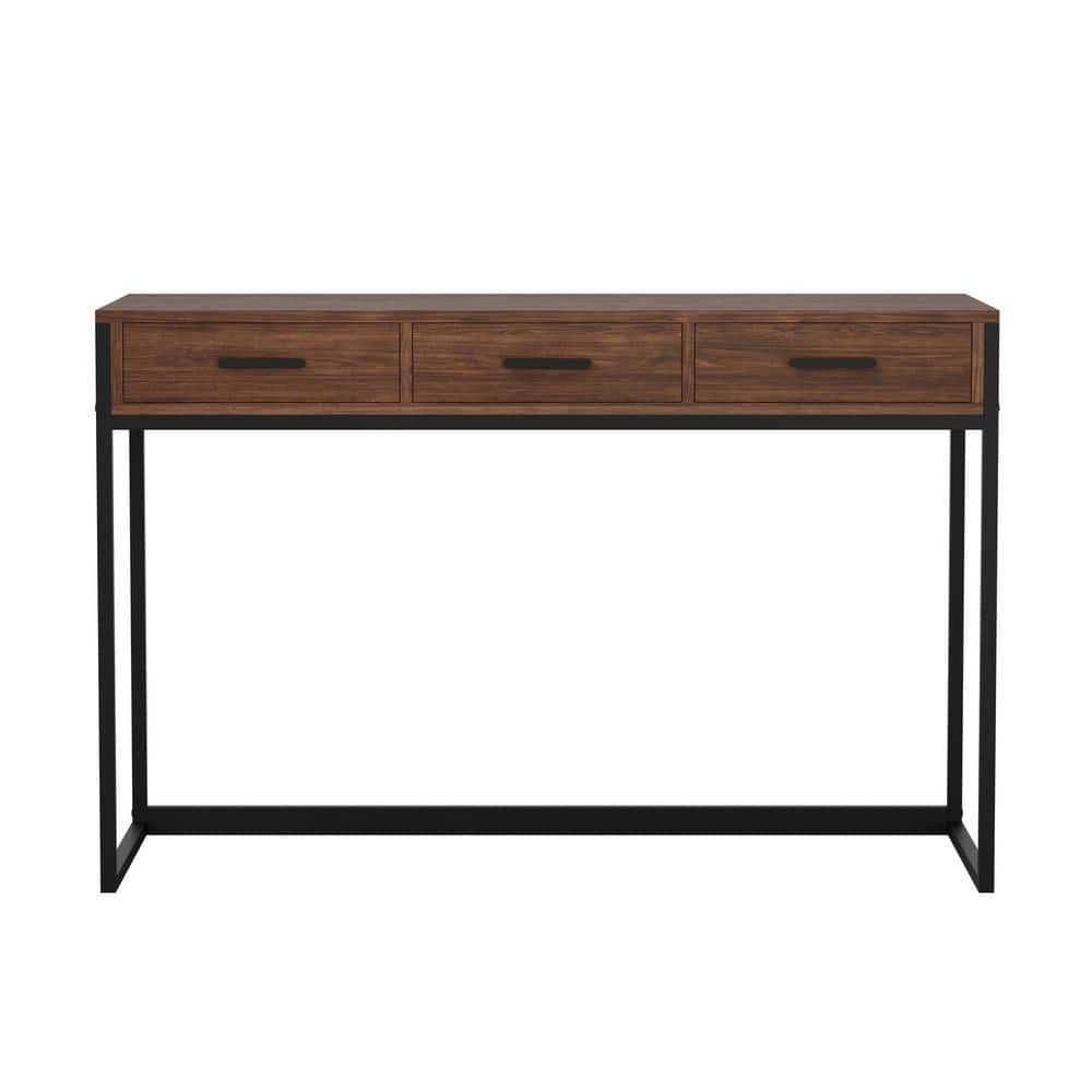 Walnut Wood Grain Desk with Oil Rubbed Bronze Frame and Drawers