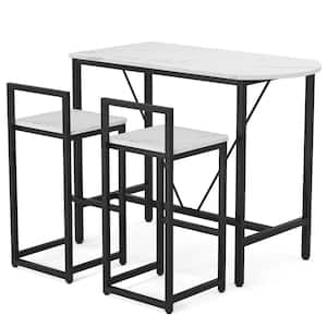 Bryan 43.3 in. Faux Marble White 3-Piece Bar Table Set Kitchen Pub Dining Table with 2-Bar Stools