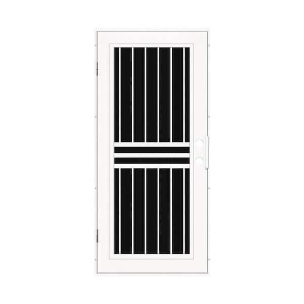 Unique Home Designs 30 in. x 80 in. Plain Bar White Right-Hand Surface Mount Aluminum Security Door with Charcoal Insect Screen
