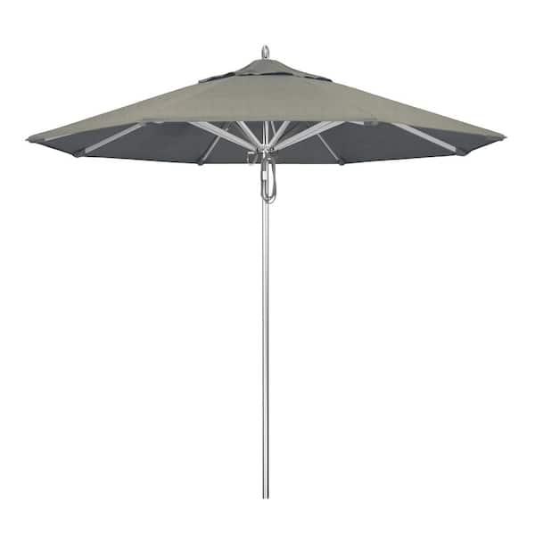 California Umbrella 9 ft. Silver Aluminum Commercial Market Patio Umbrella with Pulley Lift in Spectrum Dove Sunbrella